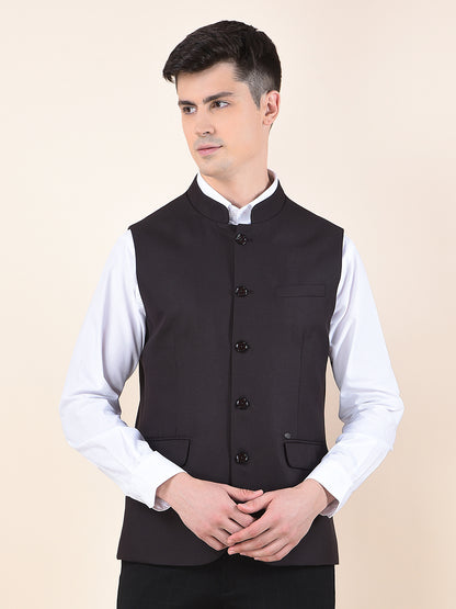Waist Coat for Men | Premium Casual Waist Coat Regular Fit Mandarin Collar Poly Viscose Fabric Self Design Pattern