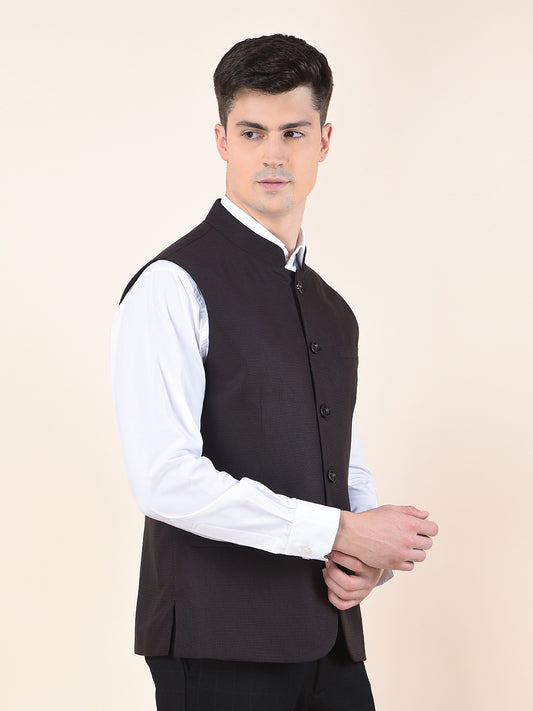 Waist Coat for Men | Premium Casual Waist Coat Regular Fit Mandarin Collar Poly Viscose Fabric Self Design Pattern