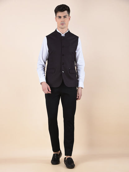 Waist Coat for Men | Premium Casual Waist Coat Regular Fit Mandarin Collar Poly Viscose Fabric Self Design Pattern