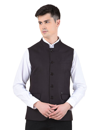 Waist Coat for Men | Premium Casual Waist Coat Regular Fit Mandarin Collar Poly Viscose Fabric Self Design Pattern