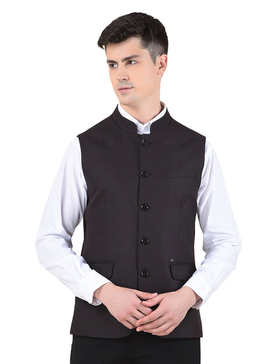 Waist Coat for Men | Premium Casual Waist Coat Regular Fit Mandarin Collar Poly Viscose Fabric Self Design Pattern