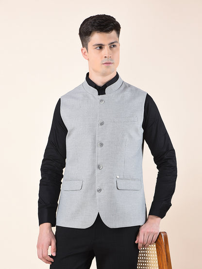 Waist Coat for Men | Premium Casual Waist Coat Regular Fit Mandarin Collar Poly Viscose Fabric Self Design Pattern