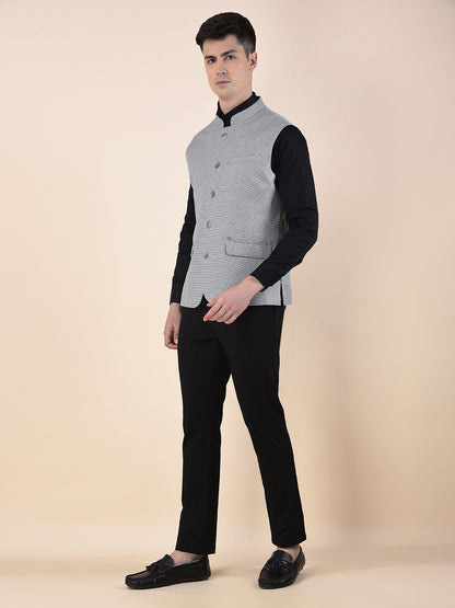 Waist Coat for Men | Premium Casual Waist Coat Regular Fit Mandarin Collar Poly Viscose Fabric Self Design Pattern