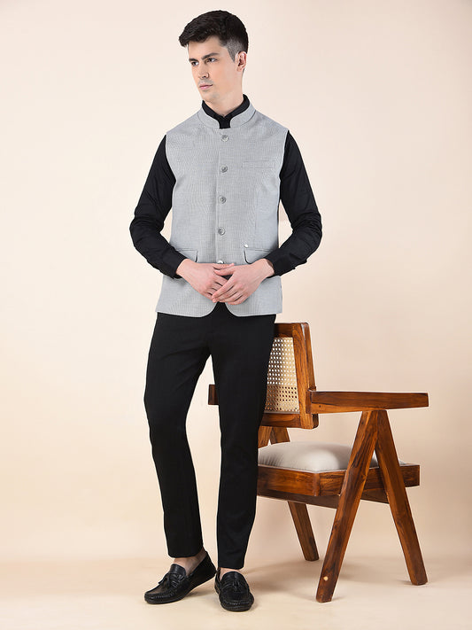 Waist Coat for Men | Premium Casual Waist Coat Regular Fit Mandarin Collar Poly Viscose Fabric Self Design Pattern