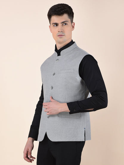 Waist Coat for Men | Premium Casual Waist Coat Regular Fit Mandarin Collar Poly Viscose Fabric Self Design Pattern