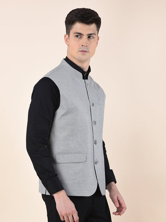 Waist Coat for Men | Premium Casual Waist Coat Regular Fit Mandarin Collar Poly Viscose Fabric Self Design Pattern