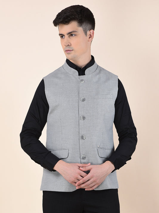 Waist Coat for Men | Premium Casual Waist Coat Regular Fit Mandarin Collar Poly Viscose Fabric Self Design Pattern