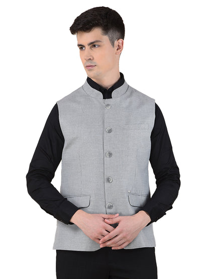 Waist Coat for Men | Premium Casual Waist Coat Regular Fit Mandarin Collar Poly Viscose Fabric Self Design Pattern