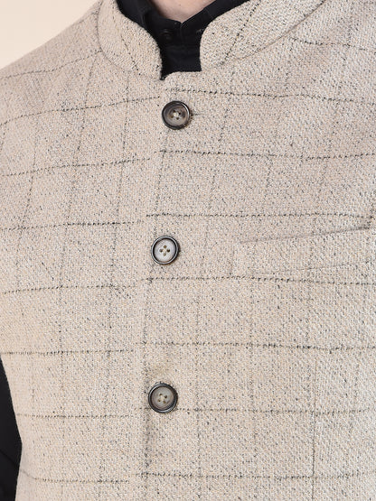 Waist Coat for Men | Premium Casual Waist Coat Regular Fit Mandarin Collar Wool Blend Fabric Checkered Pattern