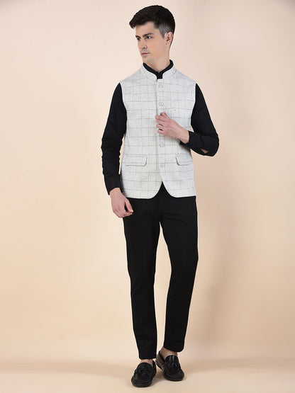 Waist Coat for Men | Premium Casual Waist Coat Regular Fit Mandarin Collar Wool Blend Fabric Checkered Pattern