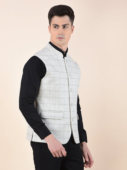 Waist Coat for Men | Premium Casual Waist Coat Regular Fit Mandarin Collar Wool Blend Fabric Checkered Pattern