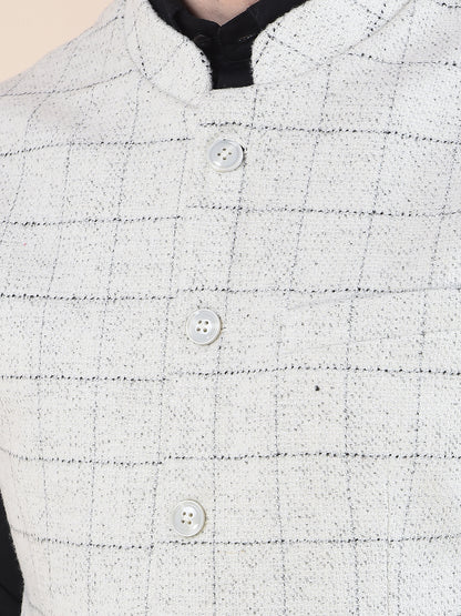 Waist Coat for Men | Premium Casual Waist Coat Regular Fit Mandarin Collar Wool Blend Fabric Checkered Pattern