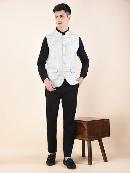 Waist Coat for Men | Premium Casual Waist Coat Regular Fit Mandarin Collar Wool Blend Fabric Checkered Pattern