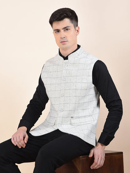 Waist Coat for Men | Premium Casual Waist Coat Regular Fit Mandarin Collar Wool Blend Fabric Checkered Pattern