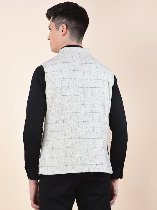 Waist Coat for Men | Premium Casual Waist Coat Regular Fit Mandarin Collar Wool Blend Fabric Checkered Pattern