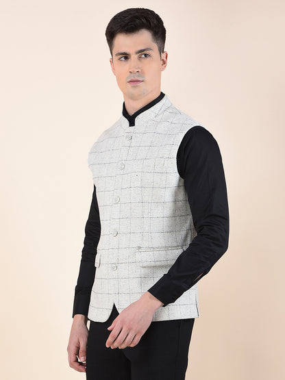 Waist Coat for Men | Premium Casual Waist Coat Regular Fit Mandarin Collar Wool Blend Fabric Checkered Pattern