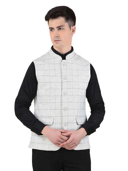 Waist Coat for Men | Premium Casual Waist Coat Regular Fit Mandarin Collar Wool Blend Fabric Checkered Pattern