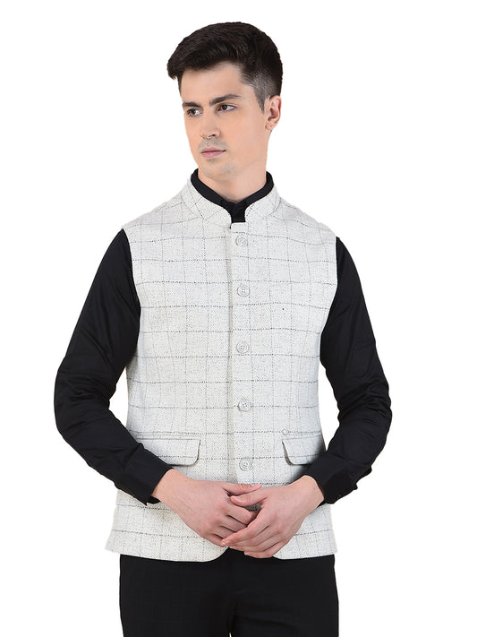 Waist Coat for Men | Premium Casual Waist Coat Regular Fit Mandarin Collar Wool Blend Fabric Checkered Pattern