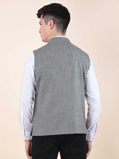 Waist Coat for Men | Premium Casual Waist Coat Regular Fit Mandarin Collar Wool Blend Fabric Self Design Pattern