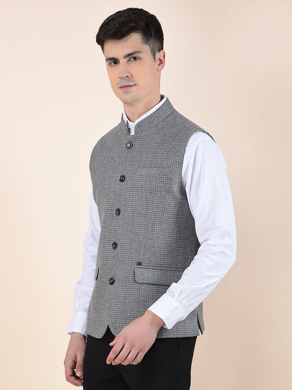 Waist Coat for Men | Premium Casual Waist Coat Regular Fit Mandarin Collar Wool Blend Fabric Self Design Pattern