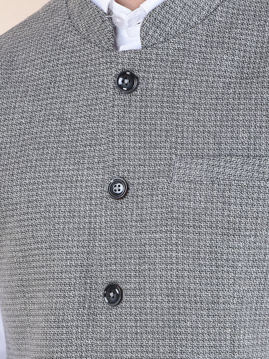 Waist Coat for Men | Premium Casual Waist Coat Regular Fit Mandarin Collar Wool Blend Fabric Self Design Pattern