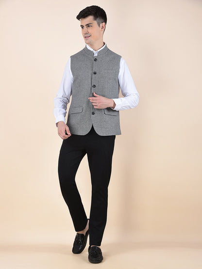 Waist Coat for Men | Premium Casual Waist Coat Regular Fit Mandarin Collar Wool Blend Fabric Self Design Pattern
