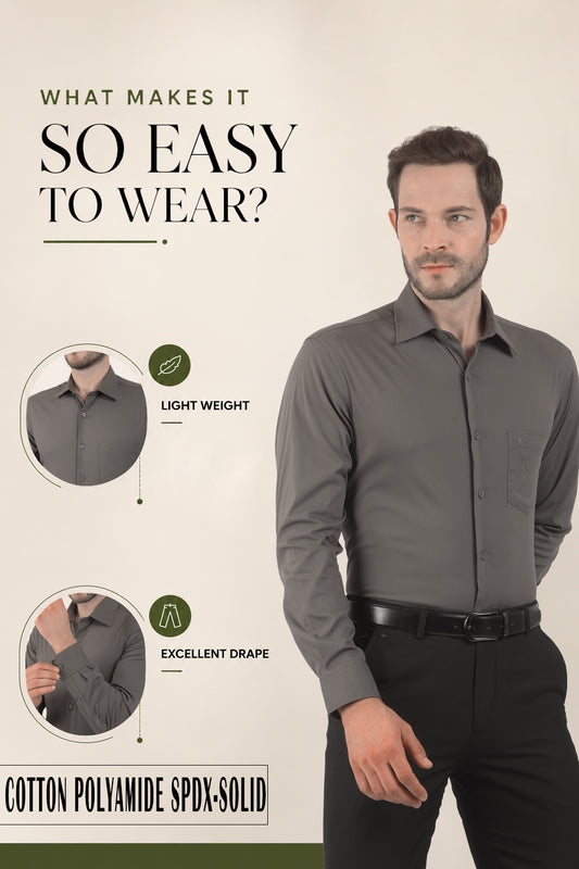 Men's Grey Slim Fit Solid Full Sleeve Casual Shirt