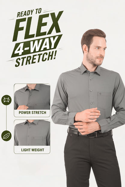 Men's Grey Slim Fit Solid Full Sleeve Formal Shirt