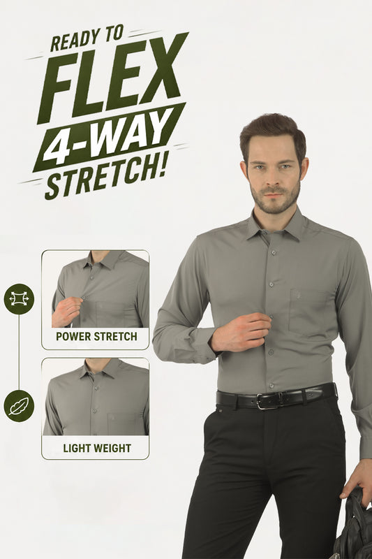 Men's Grey Slim Fit Solid Full Sleeve Formal Shirt