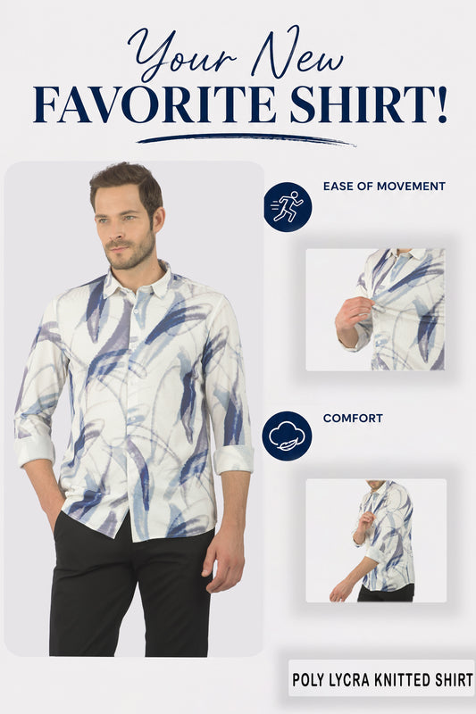 Men's Sky Blue Printed Slim Fit Full Sleeve Casual Shirt