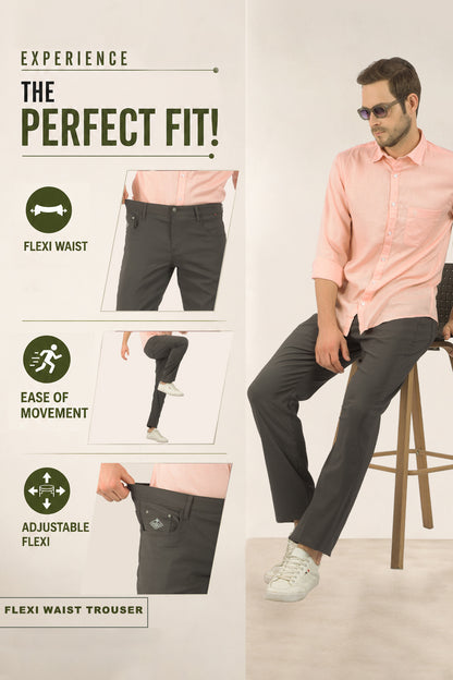 Men's Dark grey Solid Smart Fit Casual Trouser