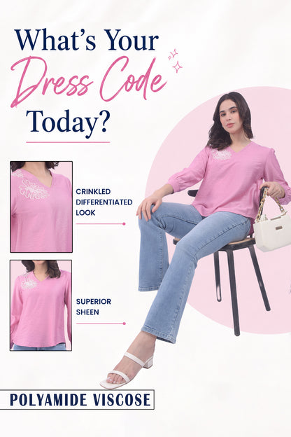 Women Pink Regular Fit Solid Full Sleeve Top