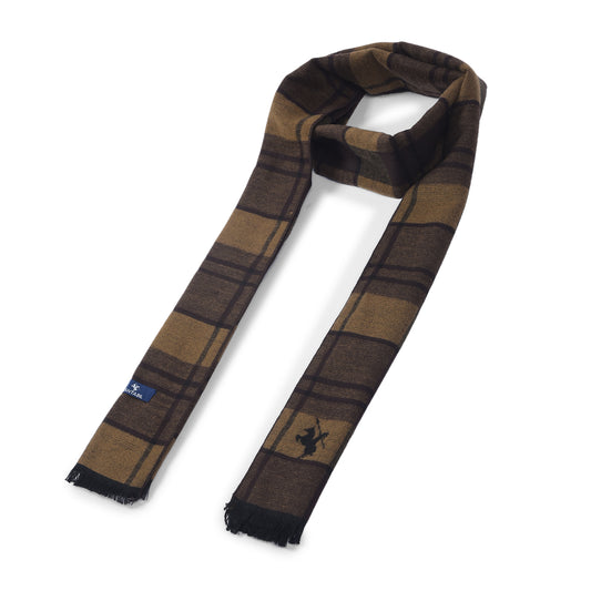 Men Brown Checkered Winter Warm Casual Muffler