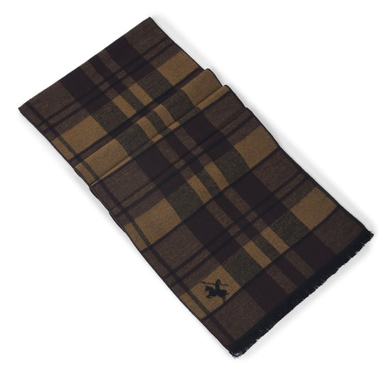 Men Brown Checkered Winter Warm Casual Muffler