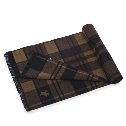 Men Brown Checkered Winter Warm Casual Muffler