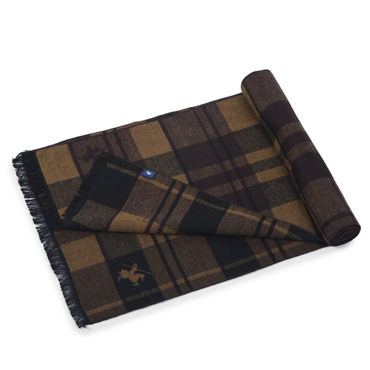 Men Brown Checkered Winter Warm Casual Muffler