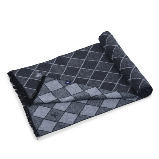 Men Dark Grey Checkered Winter Warm Casual Muffler