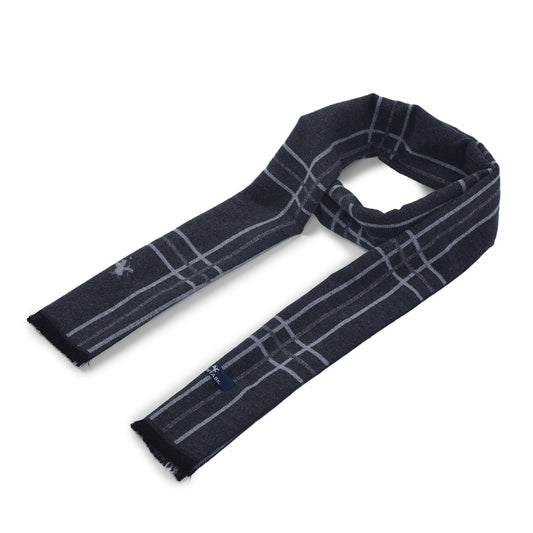 Men Grey Checkered Winter Warm Casual Muffler