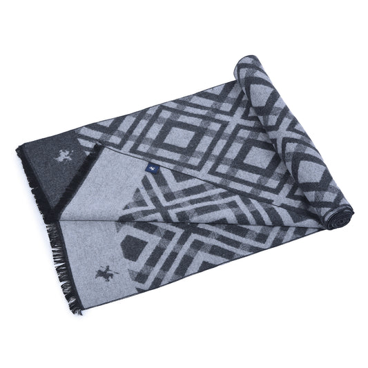 Men Grey Checkered Winter Warm Casual Muffler