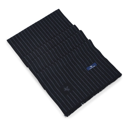 Men Black Striped Winter Warm Casual Muffler