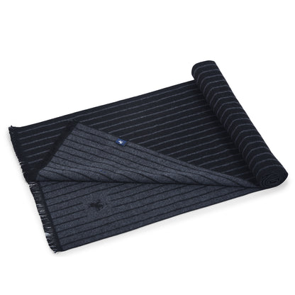 Men Black Striped Winter Warm Casual Muffler