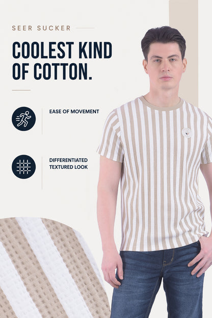 T-Shirt for Men | Breathable & Soft with Color Fastness Regular Fit Round Neck Poly Cotton Fabric Striped Pattern