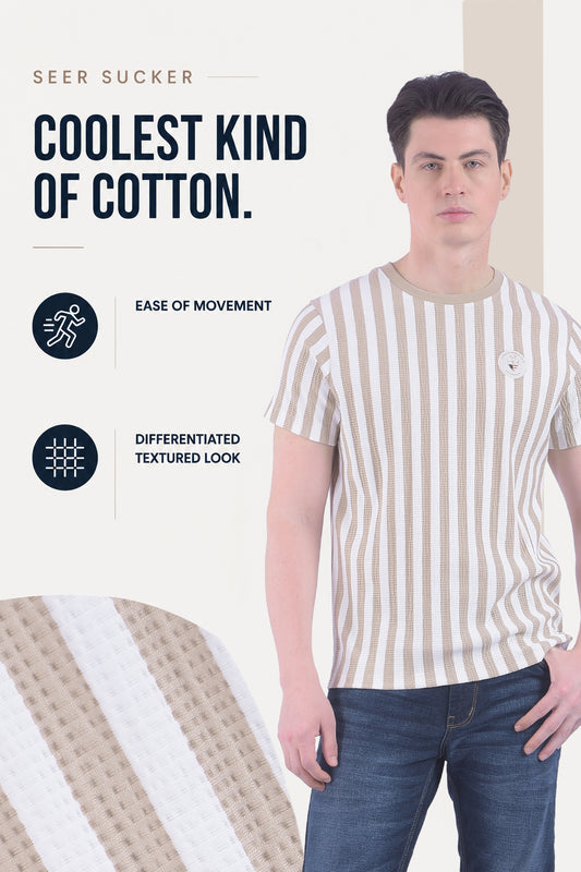 T-Shirt for Men | Breathable & Soft with Color Fastness Regular Fit Round Neck Poly Cotton Fabric Striped Pattern