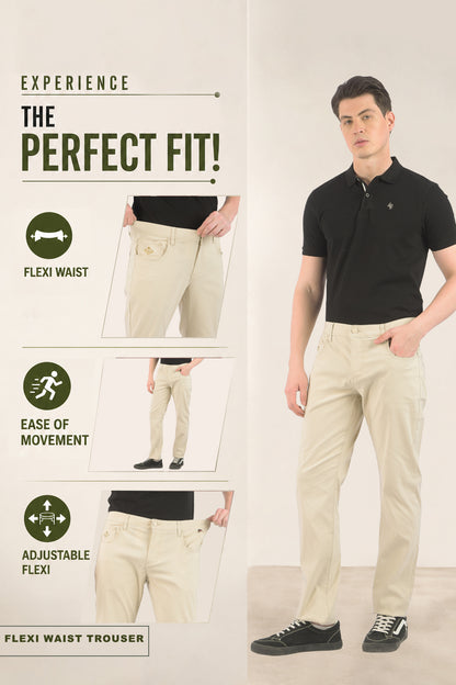 Men's Beige Solid Smart Fit Casual Trouser