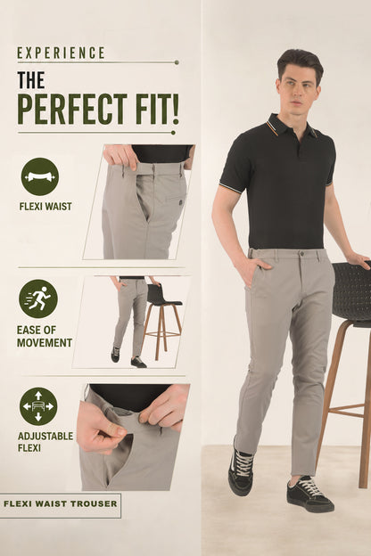 Men's Grey Solid Smart Fit Casual Trouser