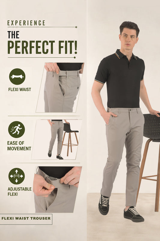 Men's Grey Solid Smart Fit Casual Trouser