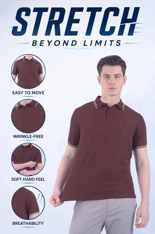 T-Shirt for Men | Breathable & Soft with Color Fastness Regular Fit Polo Neck Nylon Fabric Solid Pattern