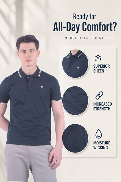 T-Shirt for Men | Breathable & Soft with Color Fastness Regular Fit Polo Neck Pure Cotton Fabric Solid Pattern