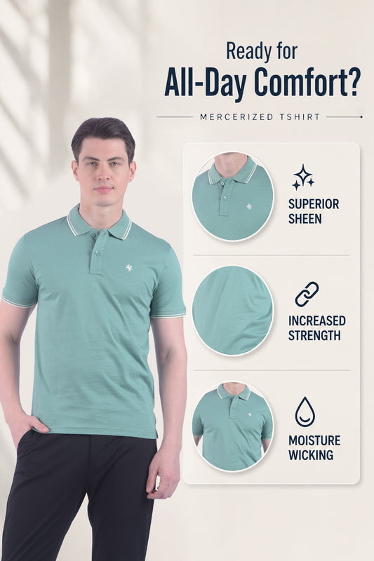 T-Shirt for Men | Breathable & Soft with Color Fastness Regular Fit Polo Neck Pure Cotton Fabric Solid Pattern