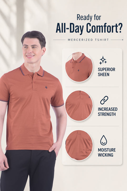 T-Shirt for Men | Breathable & Soft with Color Fastness Regular Fit Polo Neck Pure Cotton Fabric Solid Pattern